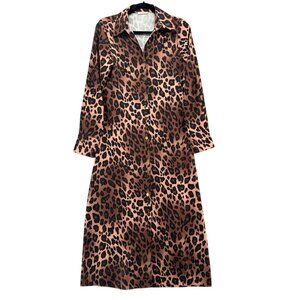 Sunday Up Maxi Shirt Dress Brown Black Leopard Print Long Sleeve Button Up Sz S